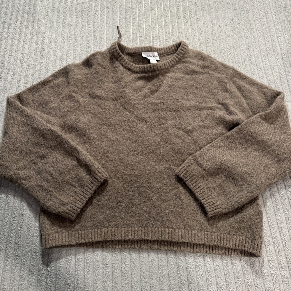 & Other Stories Brown Taupe Crewneck Fuzzy Knit Sweater